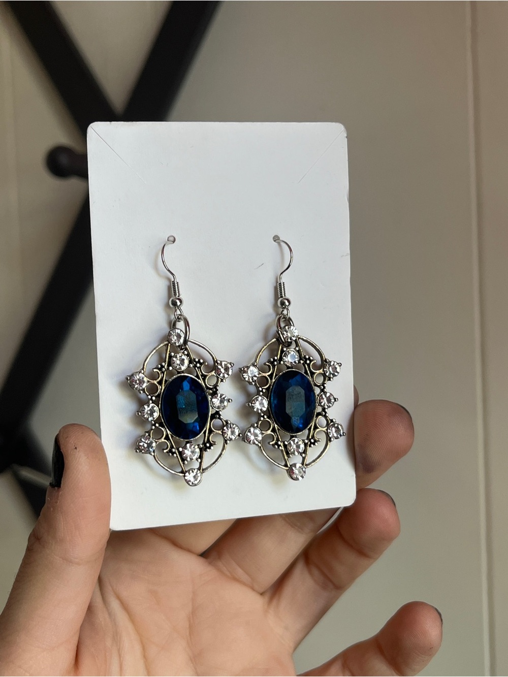 Silver-Tone Blue Crystal Drop Earrings